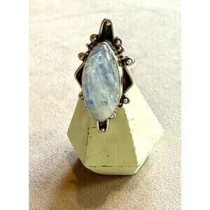 Gorgeous Rainbow Moonstone Large Oval Boho Ring 925 Sterling Silver Size 6.5